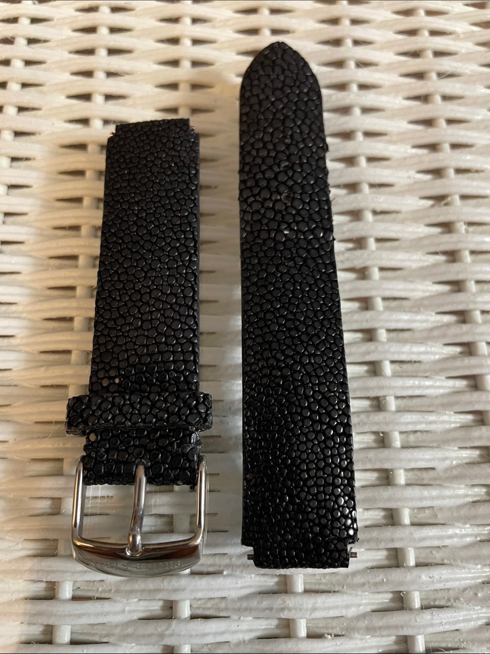PHILIP STEIN MENS Black Textured Leather Watch Strap with Silver Buckle